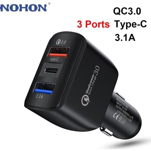 3Port QC3.0+USBC+3.1A USB Car Charger For iPhone 12 11 6 7 8 Plus Samsung A51 S20 Xiaomi mi Huawei Mobile Phone 12V Fast Adapter