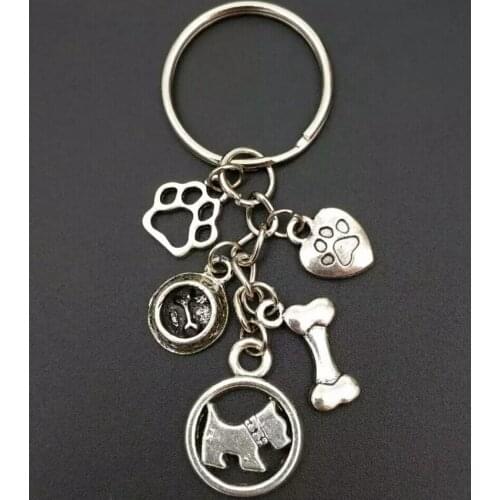 Vintage silve Alloy Heart I Love Dogs&Dog Paw Prints&Bone Greyhound Dog Dachshund Dog Basset Hound Dog Charm keychain M6