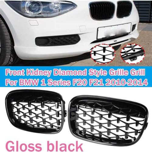Pair ABS Diamond Front Bumper Grille Overlay Kidney Replacement Grilles For BMW 1 Series F20 F21 2010-2014 Racing Grills