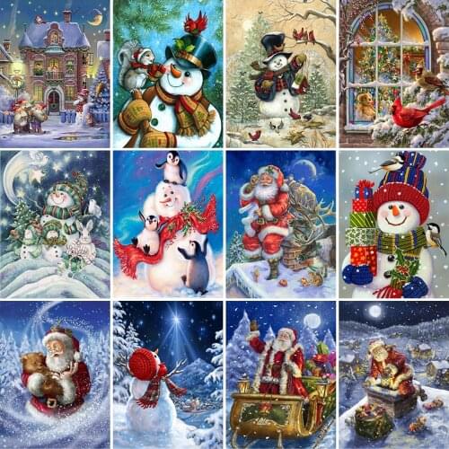 DIY Snowman 5D Diamond Painting Full Round Drill Rhinestone Cartoon Christmas Santa Claus Mosaic Cross Stitch Kits