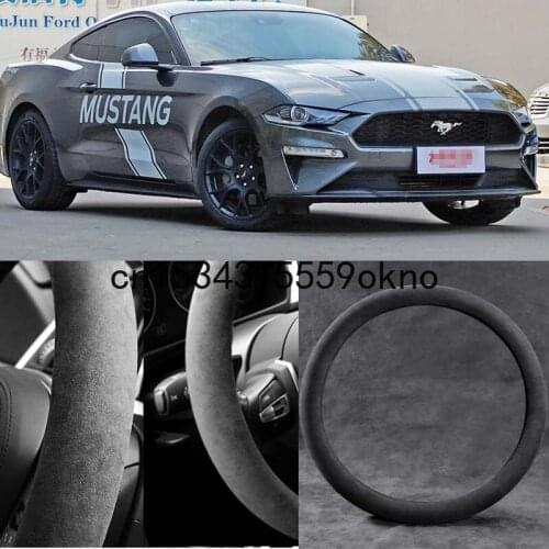 For Ford Mustang 2010-2021 Black Alcantara Suede Car Steering Wheel Cover Car Accessories
