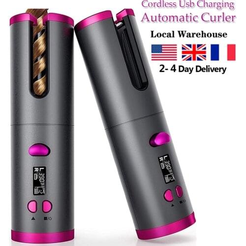 Cordless Automatic Hair Curler Portable Wireless USB Rechargeable Auto Rotating Ceramic Wand Curling Iron Hair Styling Tools