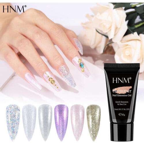 HNM Glossy Shimmer Glitter Extension Nail Gel Polish Soak Off Varnish Primer UV LED Gel Polish Salon Manicure 30G