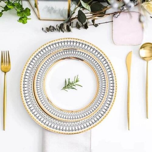 Nordic Ceramic Plate Golden Luxury Middle Eastern Arabian Ceramics Steak Salad Snack Cake Plates Tableware