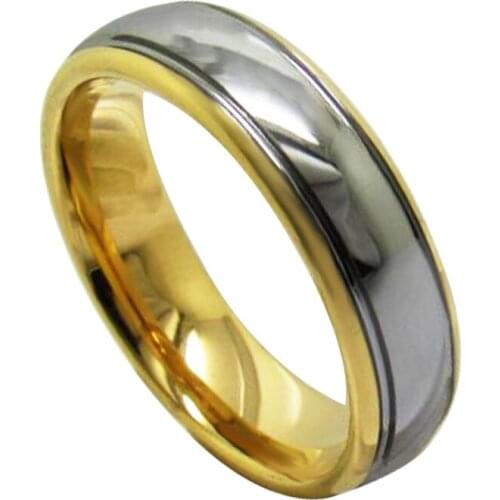 Free Engraving 6mm Width Two Tones Tungsten Wedding Rings Yellow Gold Anniversary Ring for Woman Man Comfort Fit Size 6-13