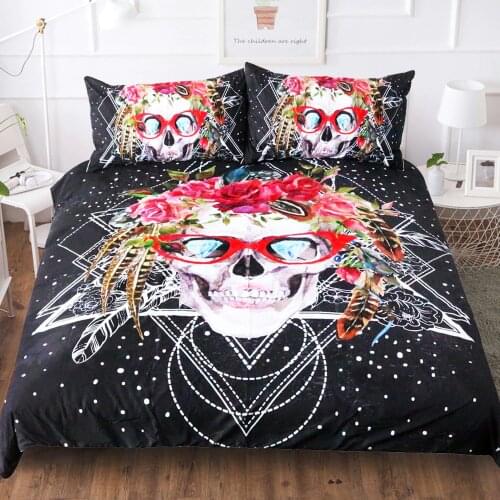 3PCS 3D Skull Bedding Set With Pillowcases Duvet Quilt Comforter Cover Queen King Size Bedspreads