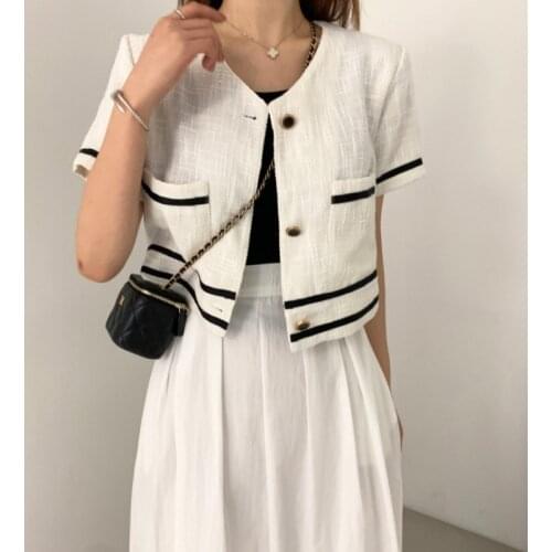 Korobov OL Summer V Neck Short Sleeve Hit Color Coats and Korean Solid Skirts 2 Pcs Sets Women Outfits