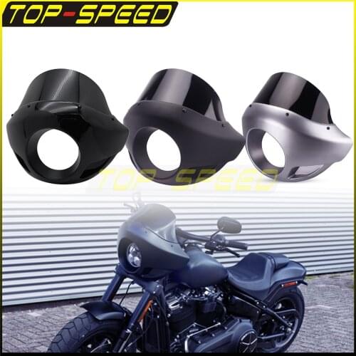 Matte/Glossy Black Sliver 5.75" Headlight Fairing w/Short 7" Windshield Front Lamp Mask for Harley Dyna Softail FXBR FLSB FLDE