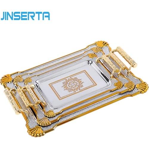 JINSERTA Metal Storage Tray Jewelry Display Plate Retro Dessert Fruit Cake Plate with Handle for Home Party Wedding Decoration