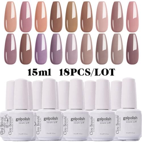 Clou Beaute Nude Series 15ml Gel Polish Set Colors 18pcs/lot Nail Primer Semi Permanent Vernis UV Soak Off Nail Art Nail Glue