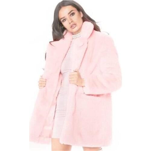 New Fashion warm Rabbit Hair Faux Fur Coat Women 2020 Elegant Long Loose Oversize Coats Plus Size S-3XL Solid Color thick Jacket