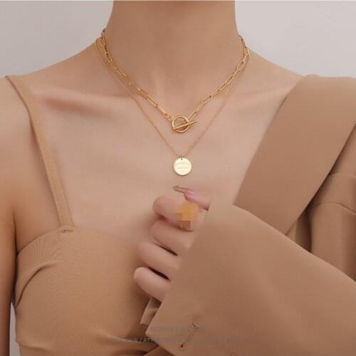 316L Stainless Steel New Fashion Fine Jewelry 2 Layer Vintage Coins OT Lock Charms Thick Chain Choker Necklace Pendant For Women