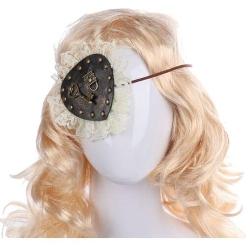 Punk Gothic Lace Eye Patch Single Eye Mask Halloween Party Cosplay Accessories Masquerade Costumes Props with Key Lock