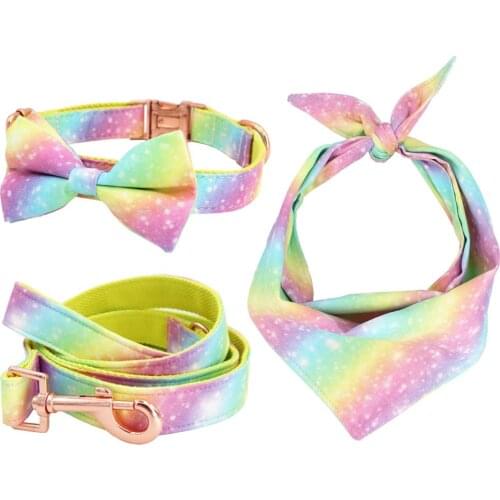 Rainbow Dog Collar Bow Tie with Metal Buckle Big and Small Dog&Cat Collar Pet Accessories