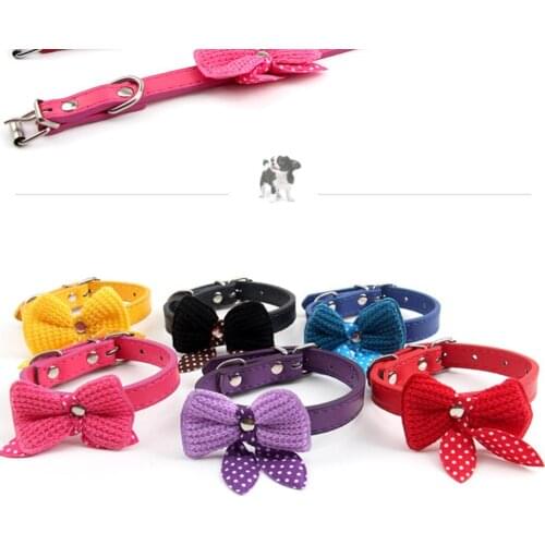 Adjustable PU Leather Wool Bowknot Dog Collar for Medium Dog Small Pet Neck Strap Safe Puppy Collars Cat Dog Pet Accessories