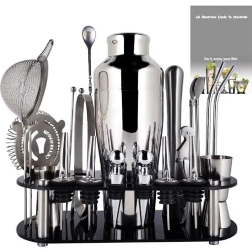 750/550ml Stainless Steel Cocktail Shaker Set with Bar Tools Perfect 25/19oz Bar Set for Home Bars