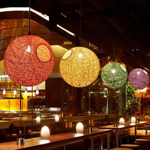 Modern Rattan Pendant Lights Hand-woven Pendant Hanging Lamp Restaurant Living Room Kitchen Light Fixtures Luminaire Suspension