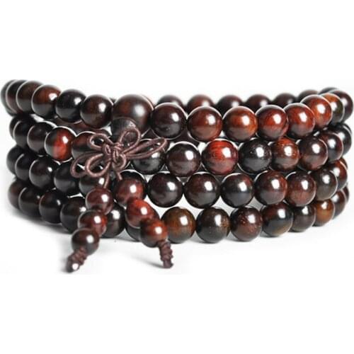 Tibetan Buddhism 108 Black Red Sandalwood Prayer Bead Mala Necklace