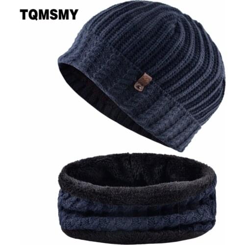 TQMSMY Solid Color Winter Beanies Men Knitted Hats and Scarf Warm PU Label Velvet Hats Men Women Skullies Beanies Hats TMC135