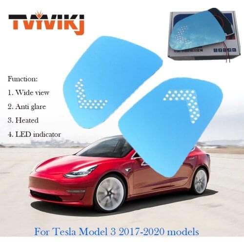 TVYVIKJ Side Rearview Mirror Blue Glass Lens with LED indicator For Tesla Model 3 Wide View anti glare Model3 door mirror wing