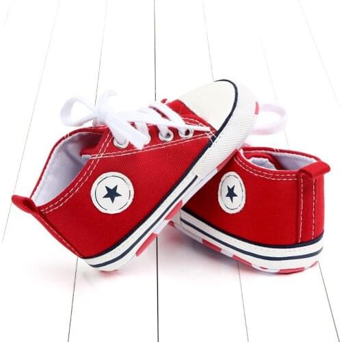 Spring and autumn models solid color front lace wild canvas shoes toddler shoes baby shoes 0-1 years old