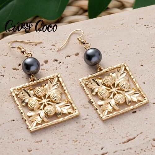 Cring Coco Vintage Dangle Earrings Fashion Black Pearl Dropship Leaf Polynesian Wholesale Jewelry Hawaiian Earring for Women New