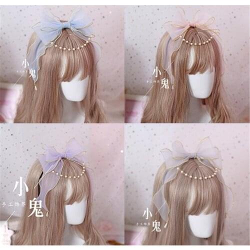 Japanese Women Mesh KC Head band Sweet Lolita Bow Hair clasp Headwear Princess Cosplay Maid Chiffon Hair Accessories B527