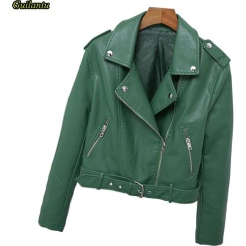 Faux Pu Leather Jacket Women Spring Short Outerwear Turn-down Collar Zipper Slim Basic Coat Female Motorcycle Bomber Jackets