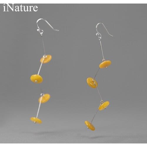 INATURE Simple 925 Sterling Silver Natural Amber Stone Dangle Earrings For Women Party Daily Jewelry