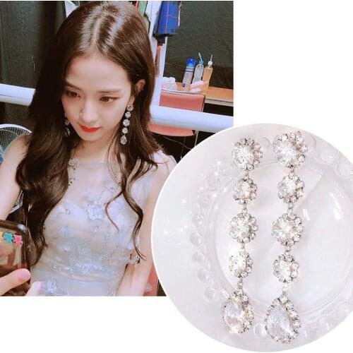 MENGJIQIAO Korean TV Star Fashion Luxury Waterdrop Crystal Long Drop Earrings For Women Girls Oorbellen Party Jewelry