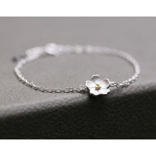 Simple Wild Cute Flower Cherry Blossoms 925 Sterling Silver Temperament Female Trendy Resizable Bracelets SBR037