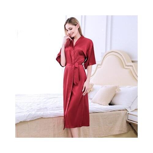 Women Robe femme Pajamas Satin Long Nightdress Silk Lace Lingerie Nightgown Sleepwear Sexy Color Pijama bathrobe