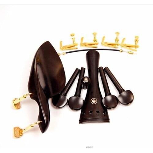 1 Set Brand New Ebony Wood 4/4 Violin Parts Chinrest Golden Hook Clamps Pegs Endpin Golden Tuners Violino Accessories