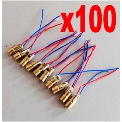 100pcs/lot 650nm 6mm 5V 5mW Laser Dot Diode Module Copper Head Red