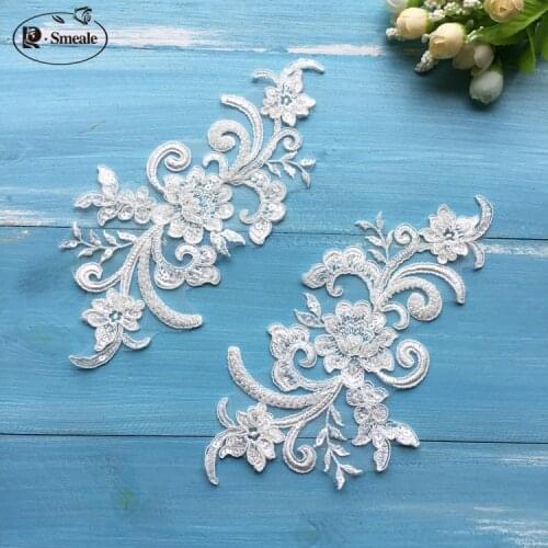 4PC White Car Bone Lace Flowers DIY Hair Accessories Lace Bridal Gown Wedding Shoes Head Ornaments Applique Patches RS1806