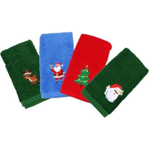 4pcs Christmas Cartoon Comfortable Dish Towels Embroidery Towel Party Creative Towel for Kitchen Toilet