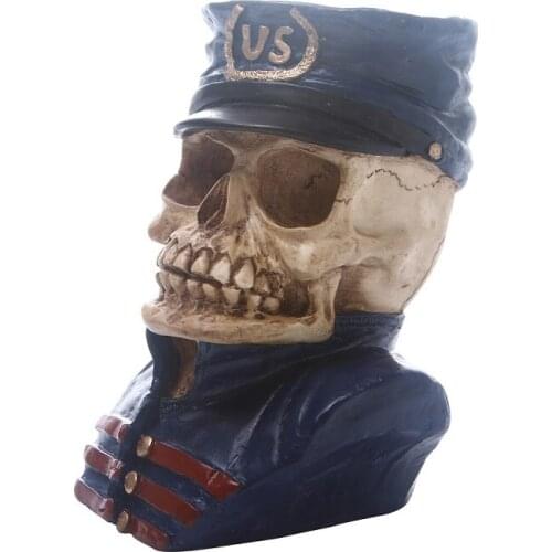 American Soldiers Human Skull Resin Skeleton Storage Hook Wall Mount Desk Ornament For Home Party Halloween Decor Accessories