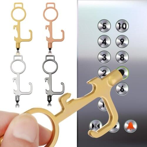 Contactless Safe Door Opener Stainless Steel Safety Protection NO Touch Button Push Key Chain Hand Tool