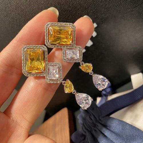 Bohe Topaz Cz Dangle Earring 925 Sterling silver Party Wedding Drop Earrings for Women Bridal Jewelry Gift