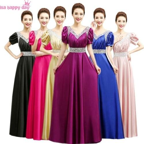 Purple black short sleeved bridesmaid floor length bridesmaids dresses for women dress long elegant fuchsia v neck gowns B3045