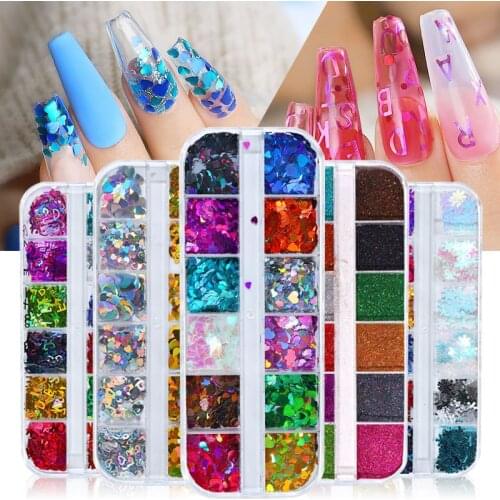 Fluorescence Heart Snowflakes Various Shape Nail Sequins Nail Art Glitter Flakes 3D Sequins Nail Art Decorations Manicure Tools