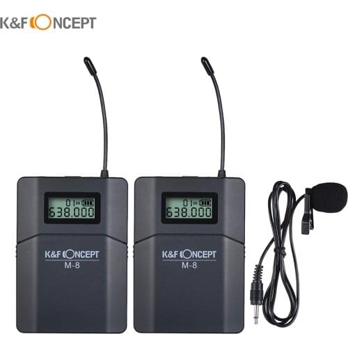 K&F CONCEPT M-8 UHF Wireless Lavalier Lapel Microphone Mic w/Transmitter Receiver Unidirectional Mic for Canon Nikon Sony DSLR