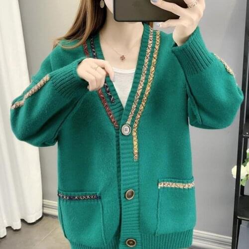 Fashion Loose Woman Cardigan Sweaters With Fur Trim Collar Korean Style Casual Female Long Sleeve Knitted Versatile Outer Wear