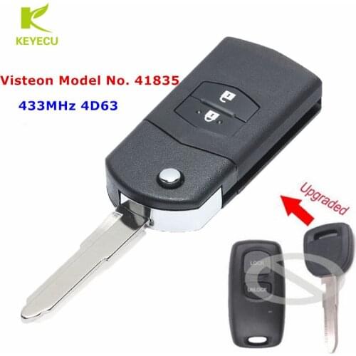 KEYECU Upgraded Flip Remote Car Key Fob 2 Button 433MHz 4D63 for Mazda 2 3 6 323 626 MVP Visteon Model No. 41835