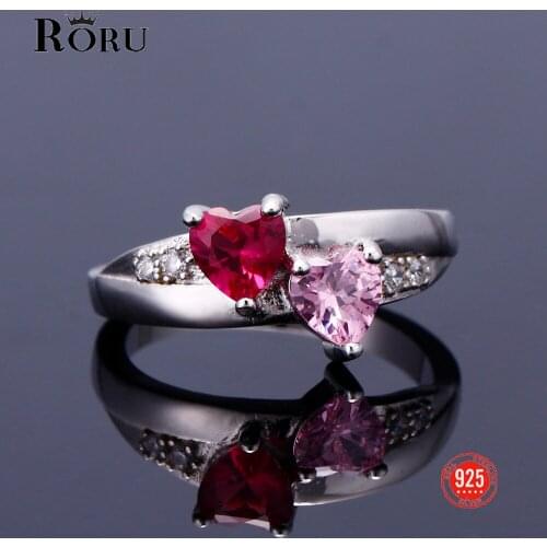 Sterling Silver 925 Rings Zircon Heart Shaped Ring Luxury Sweet Engagement Rings for Women Fine Jewelry Gift