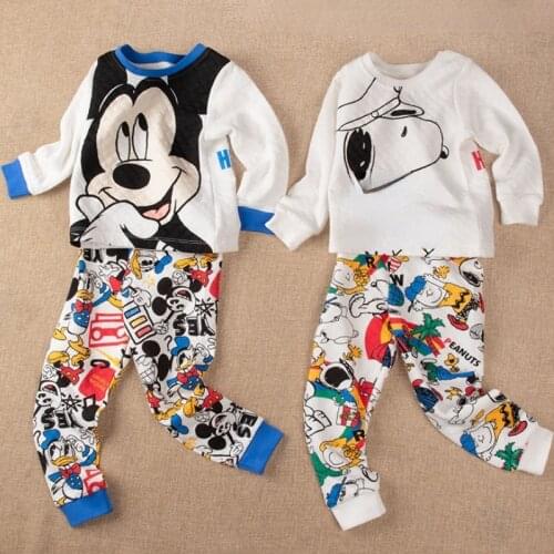 Boys' Spring and Autumn Cartoon Air Layer Home Clothes Set Girls' Pure Cotton Baby Underwear Two-piece Warm Primer Winter Set