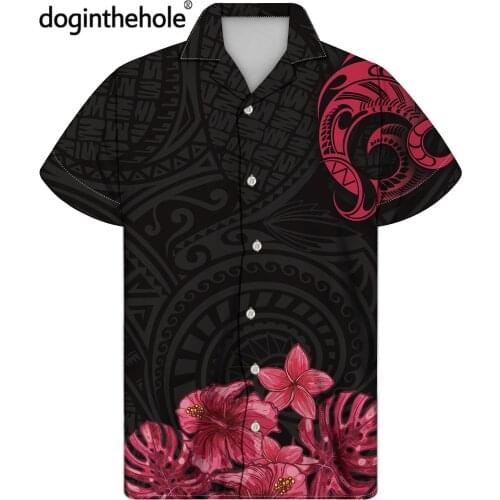 Doginthehole Polynesian Flowers Print Summer Casual Shirt for Men 2021 New Brand Design Tribal Pattern Short Sleeve Tunic Top