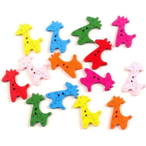 LF 50Pcs Mixed Giraffe Wooden Sewing Buttons For Clothes Needlework Flatback Scrapbooking Crafts Decorative Diy Accessories