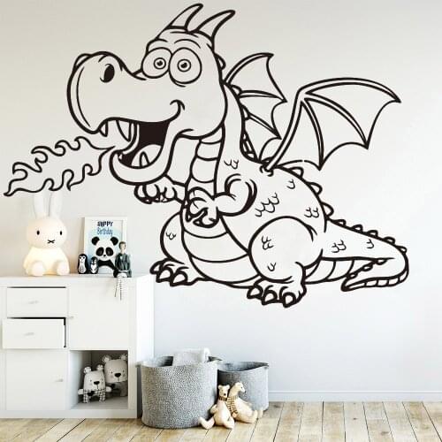 Cartoon Little Fire Dragon Wall Sticker Home Decor Living Room Childrens Room Art Mural Peel & Stick Waterproof Vinly Wallpaper
