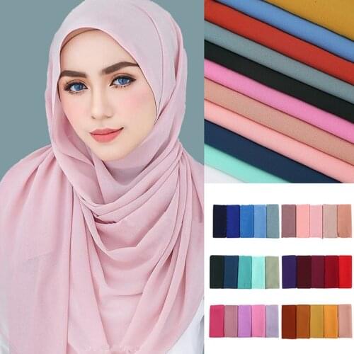 Muslim Scarf Women Plain Bubble Chiffon Hijab Scarf Head Wraps Soft Long Muslim Head Scarf Georgette Scarves Hijabs 50 colors